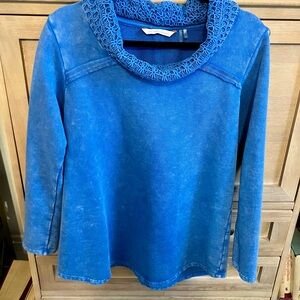 Soft Surroundings Blue Crochet Detail Top